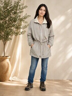 Jacqueline Ferrar Vtg Tan/Cream Neutral Classic Utility Zip Front Jacket Sz M
